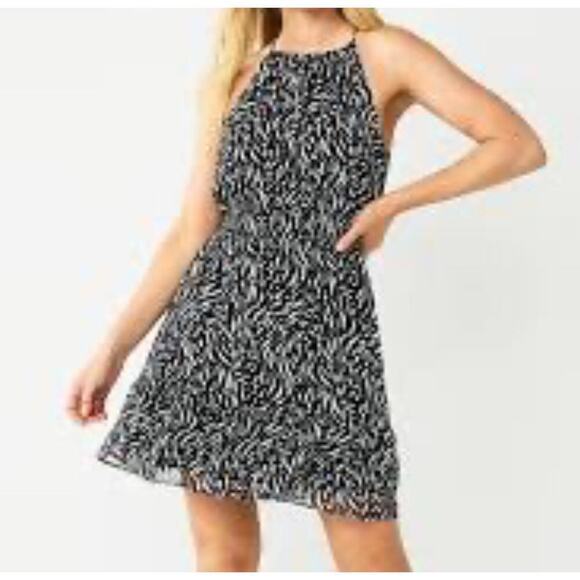 Nine West Halter Mini Dress Black and White Zig Zag Zebra pattern Womens Small - Picture 1 of 5